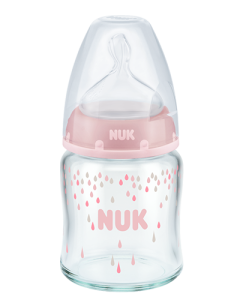 NUK First Choice Plus Glass Baby Bottle 120ml with teat rose